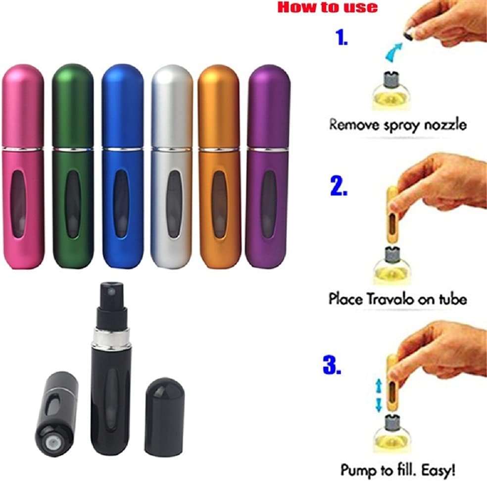 Shuiniba Mini Refillable Perfume Atomizer Bottle, Refillable Perfume Spray, Scent Pump Case, Perfume Atomizer Refillable Travel,5ml, Pink,Gold,Silver - 3PCS