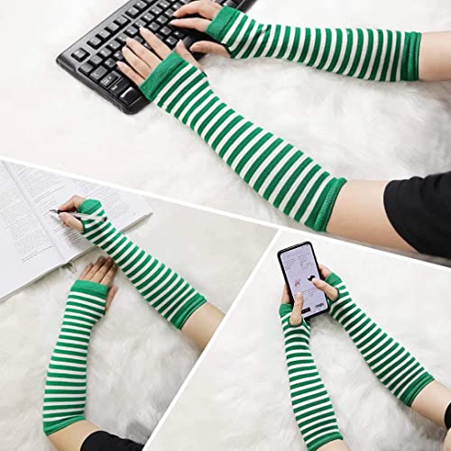 Image of Women's Long Knitted Fingerless Gloves Thumbhole Stretch Arm Warmers | Stretchy soft knitted arm warmers for women, comfortable thumbhole design, ideal daily winter hand sleeve accessories