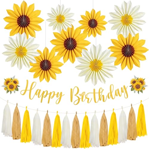 Holkcog Sunflowers Party Decorations Yellow Paper Fans Sunflower Bithday Paper Fans Bulletin Board Decorations Hanging Sun Flower Theme Party Supplies for Girls Boys Birthday Party Baby Shower