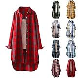 Karierte Bluse Damen Lang : Leinenhemd Damen Knopfleiste Hemd Casual Leinenbluse Lose Longbluse Blusenshirt Große Größen Oberteile Elegante Tunika Mode Tops T-Shirts Blusen für Frauen Frühling Sommer