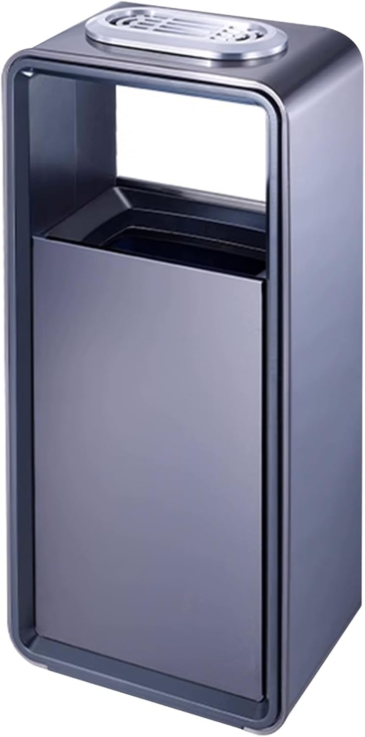 Standing Ashtray Outdoor, Cigarette Butt Receptacle 2 Sides Opening, Stainless Steel Rubbish Bin Ashtray with Key for Patios, Gardens, Hotels, and Restaurants(White)