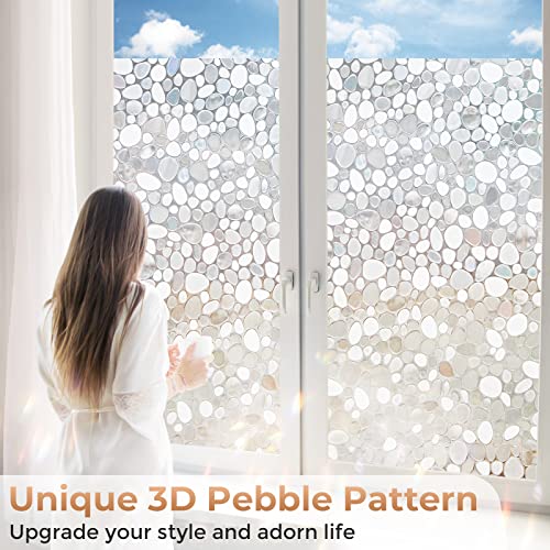 Sunbaby Privacy Window Film：stained Glass Window Film Rainbow Window Film 3D Pebble Decorative Window Decals Static Clings Non-Adhesive Window Door Coverings Decoration (17.6’’ * 78.7’’, 3D Pebbles) #TOP7