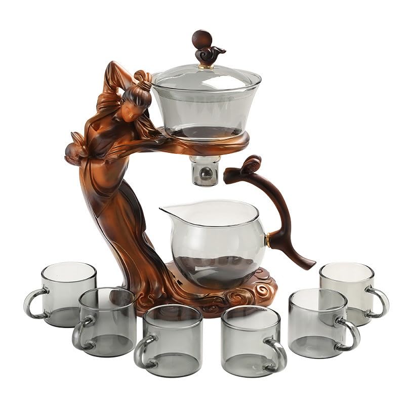 Glas-Teekanne Mit Drehsieb – Halbautomatisches Teeset, Inkl. Karaffe, Für Losen Tee, Transparent