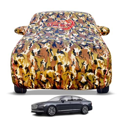 Image of Premium Car Cover for Volvo S-90 Model | Waterproof, UV & Dust Protection | Mirror & Antenna Pocket | Triple Stitched, Soft Inner Lining, Belt & Buckle (Jungle Print)