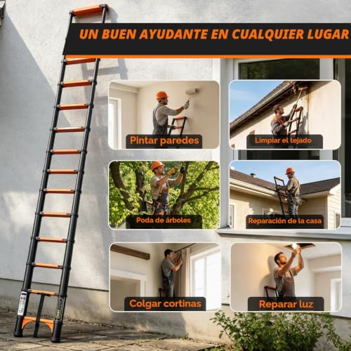 Miniatura 7 de Escalera Telescópica Extensible Plegable De 3,8 M, Antideslizante, Multiusos, Para El Hogar