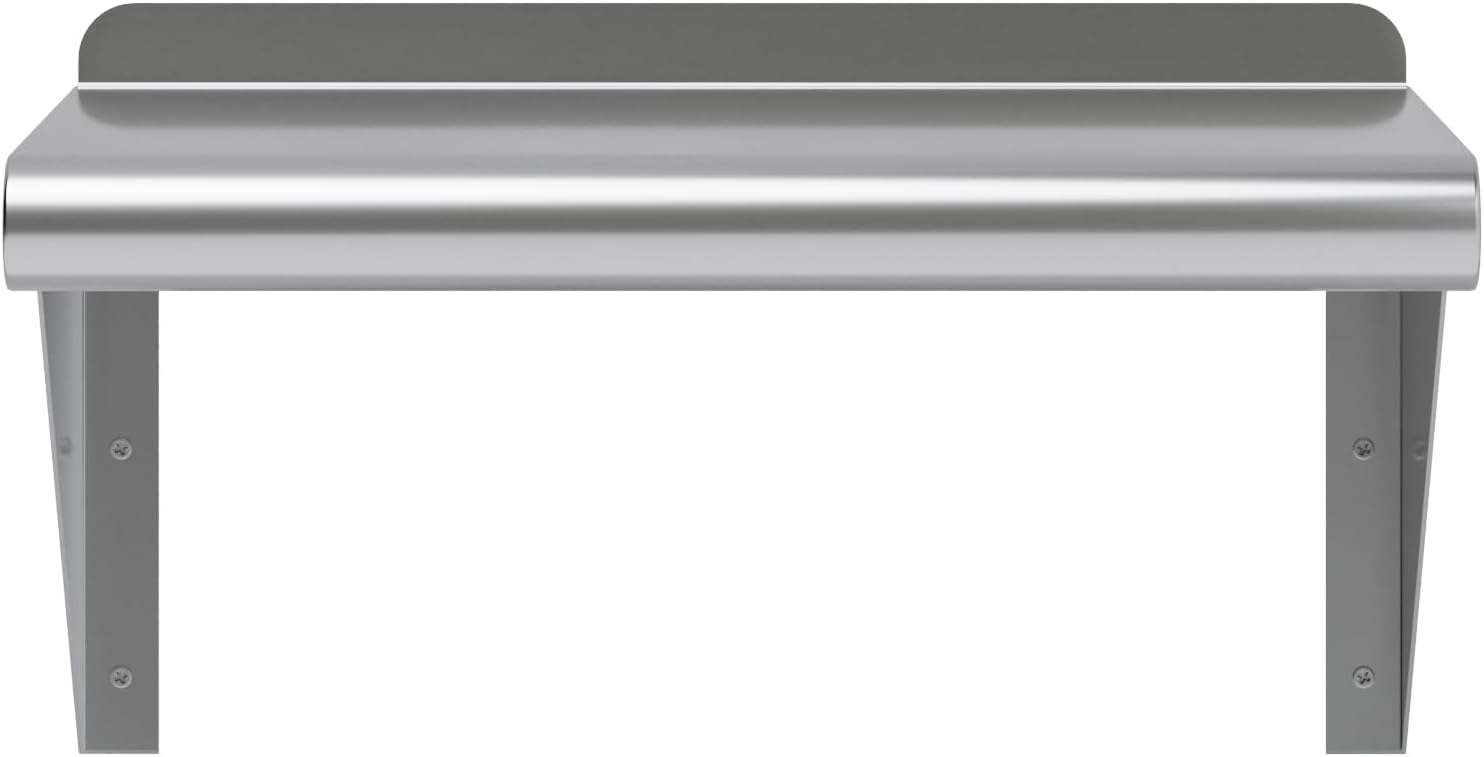 16" Stainless Steel Wall Shelf with Brackets and Backsplash
