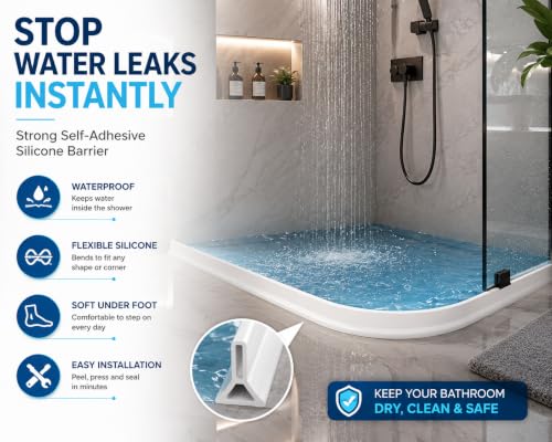 Image of Cosyeasy 1-Meter Collapsible Shower Threshold Water Dam | Self Adhesive Silicone Water Barrier for Shower | Water Stopper for Bathroom Floor | Wet & Dry Separation | Waterproof Water Threshold | White