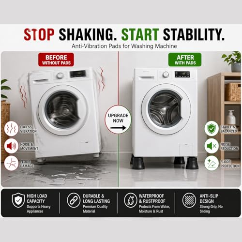 Image of Anti Vibration Pads for Washing Machine (4 Pack) | Heavy Duty Anti-Slip Rubber Feet for Washer, Dryer & Refrigerator | Noise Reduction, Shock Absorbing, Floor Protection (Dark Grey)