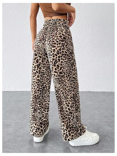 GORGLITTER Women's Leopard Cheetah Print Pants Trendy Animal Wide Leg Elastic Waist Drawstring Loose Joggers Pant2