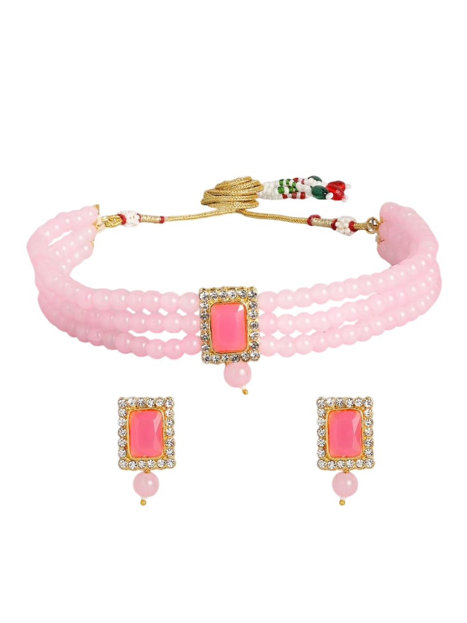 Joyas de perlas Kundan DMZ-2405 con baño de oro rosa en latón 8