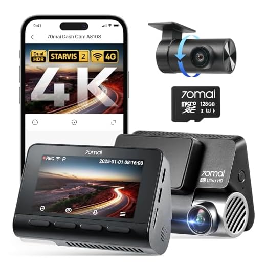 70mai 4K Dashcam A810, HDR Dual-Kanal Dash Cam mit 128GB SD-Karte, Sony STARVIS 2, Night Owl Vision, vorne und hinten 24/7 Parküberwachung, 4G LTE, AI-Sensor, GPS, ADAS, WiFi&App Steuerung