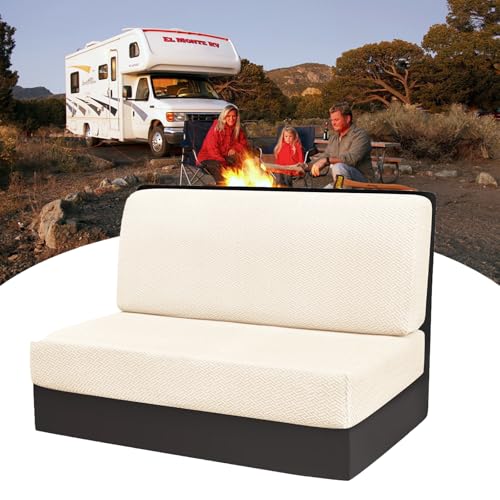 POPUBBY Copricuscini per Camper, 1 set Elasticizzati Jacquard Copridivano per Camper Lavabile Fodere Cuscini Dinette RV Coprisedili per Caravan (Beige)