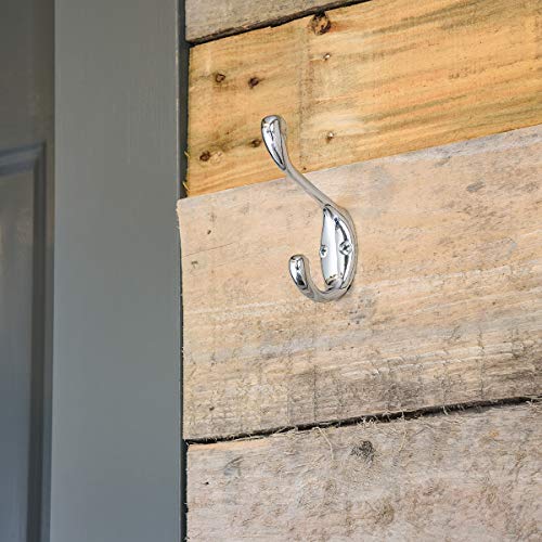 Amazon Basics Wall Mounted Contemporary Metal Dual Coat Hooks - Polished Chrome, 5-Pack #TOP4