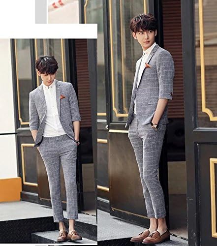 Amazon ノーブランド品 七分袖 ビジネススーツ ジャケットスーツ チェック柄 スリムミニマリスト フォーマル スーツ 男性用 リクルート スーツ 卒業式スーツ 面接 全2色 入学式 花婿スーツ メンズスリムスーツ 2点セット グレー 2xl コート ジャケット 通販