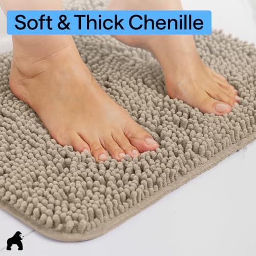 Image of Gorilla Grip Original Shaggy Chenille Square U-Shape Contoured Mat for Base of Toilet, 22.5x19.5 Size, Machine Wash and Dry, Soft Plush Absorbent Contour Carpet Mats for Bathroom Toilets, Beige