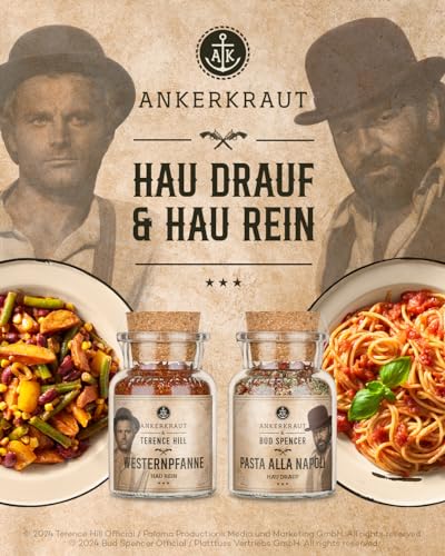 Ankerkraut Bud Spencer & Terence Hill Geschenk-Box, mit Westernpfanne und Pasta alla Napoli, Gewürz-Geschenk in hochwertiger Box