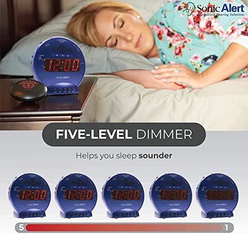 Sonic Alert Sonic Bomb Dual Alarm Clock With Bed Shaker, Blue Vibrating Alarm Clock Heavy Sleepers, Battery Backup | Wake With A Shake #TOP2