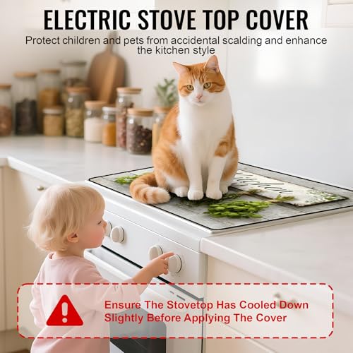 Image of NYZE Stove Cover for Electric and Glass Stove Tops 3-in-1 Stove Mat, Heat Resistant Counter Protector Mat, Non-Slip Surface & Drying Rack (Herb, 28.5 inchLx20.5 inchW)