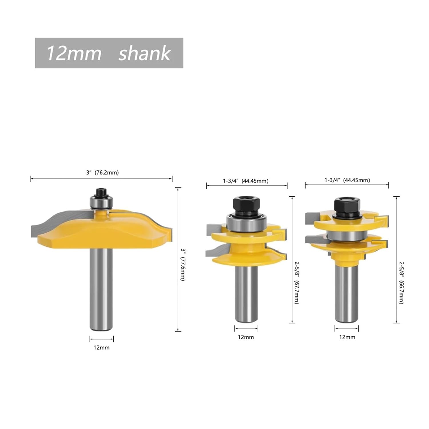 3 Pieces 12 mm 12.7 mm Shank Small Rail and Ogee Style Router Bit Set Tenon Cutters 3 Inch Panel Door Cabinet for Machine Tool for Wood 03134 (12 mm Shank)