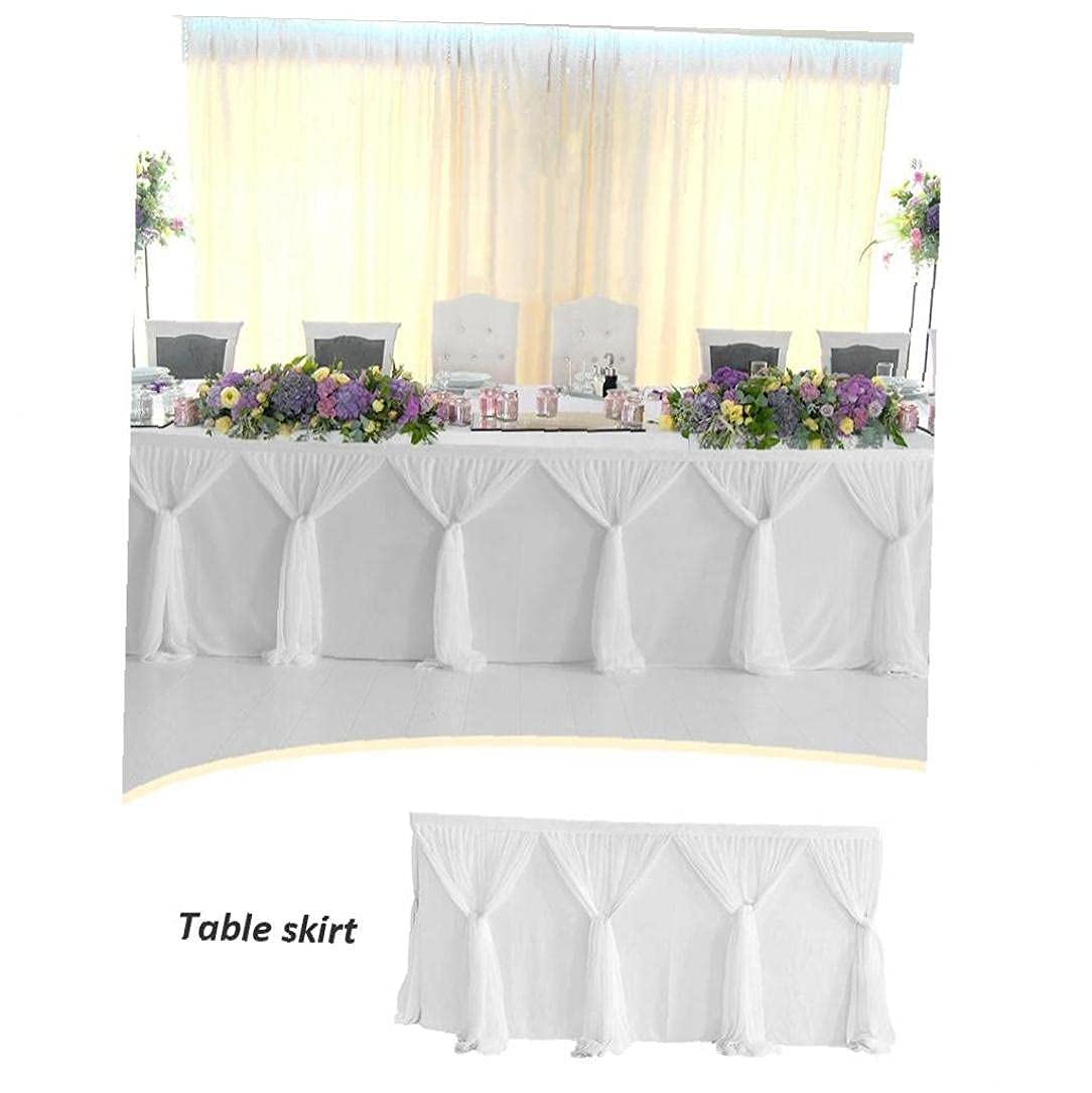 White 30 Inch Pleated Rectangle Polyester Table Skirt for Wedding Birthday Parties Banquet Tablewear Catering Event Decoration 1 Piece 14ft