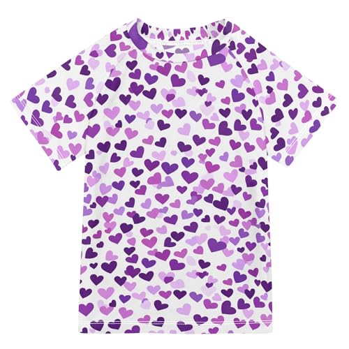 Purple Hearts Day Purple Hearts Kids Bathing Suits Girls Short Sleeves Swimwear Beach Tops 3T