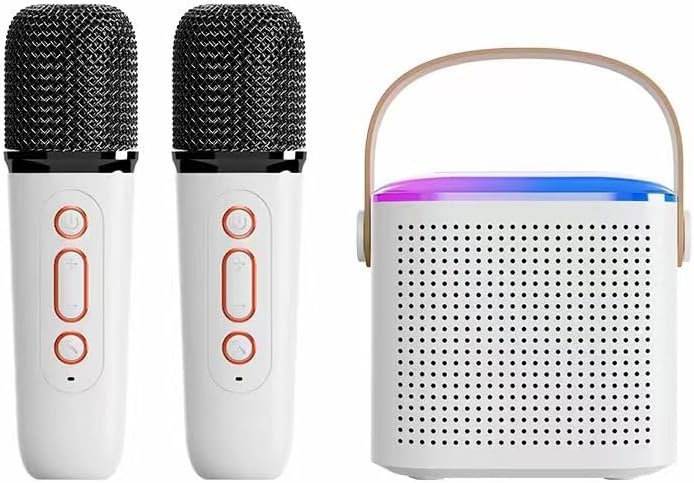 Micrófono de karaoke inalámbrico Bluetooth para todos los teléfonos inteligentes, altavoz portátil de karaoke Bluetooth con 2 micrófonos