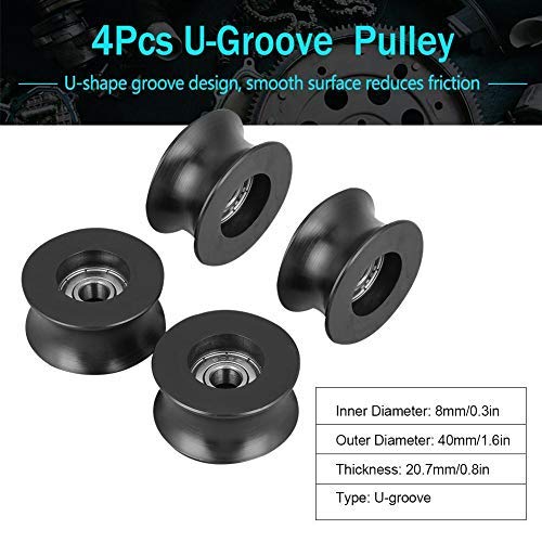 4PCS U-Groove Pulley,0840UU 8X40X20.7mm Metal+ plastic U Type U-shape groove guide Wheel Rail Ball Bearing Pulley Roller good mute effect for Doors Windows Drive Mechanical Equipment Pulleys