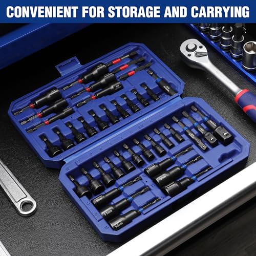 Image of WORKPRO 39-Piece Magnetic Nut Driver Set, Impact Drill Driver Bit 1 /4 inch Hex Shank, SAE & Metric Cr-V Steel Power Nut Drivers with Impact Socket Adapters, Screwdriver Bits, Bit Holder, Sturdy Tool Box