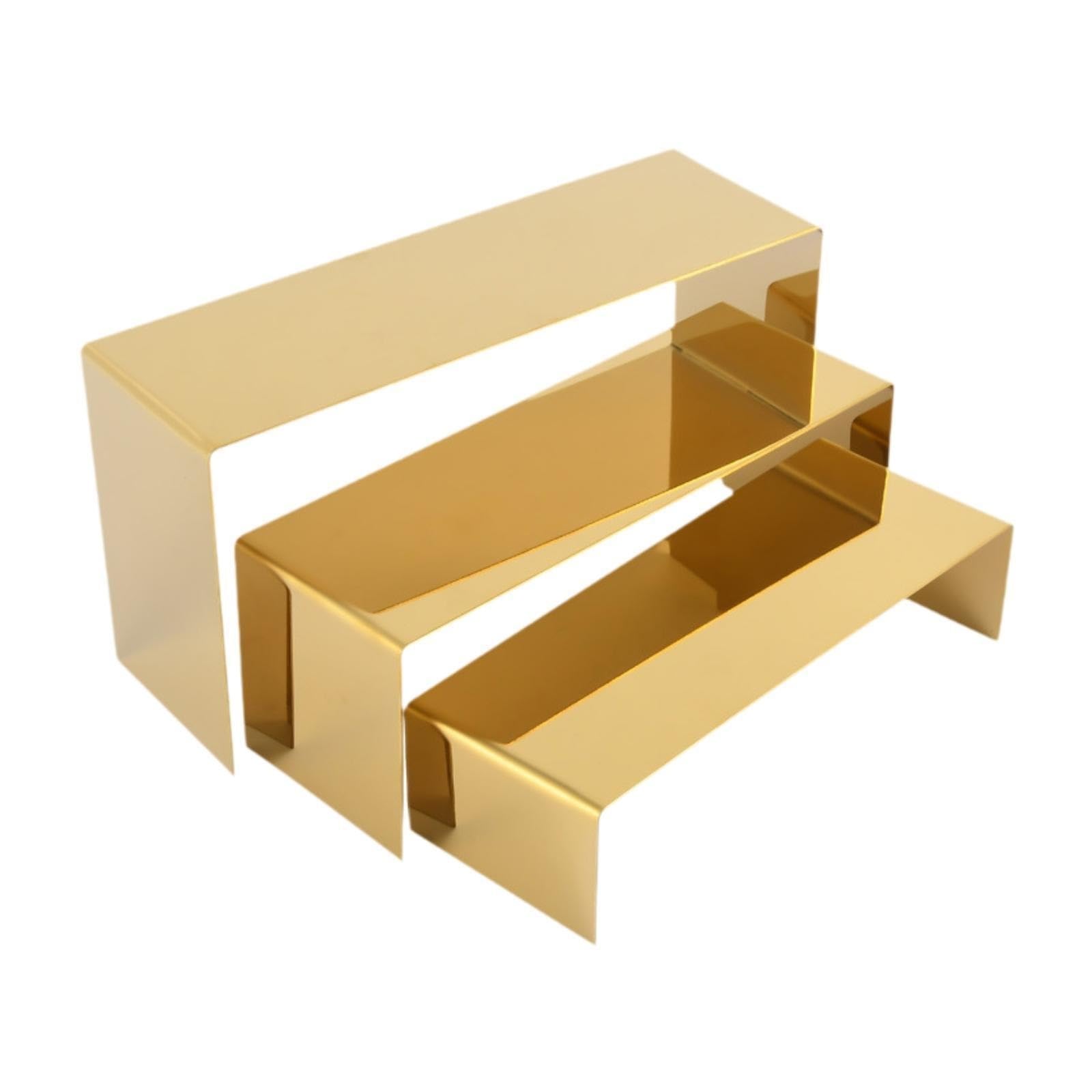QuxetlRyz Perfume Organiser Display Risers 3x Riser Display Stand Handbag Shoe Rack Jewelry Cupcake for Perfume Figures Stores Countertop(Mirrored Gold)