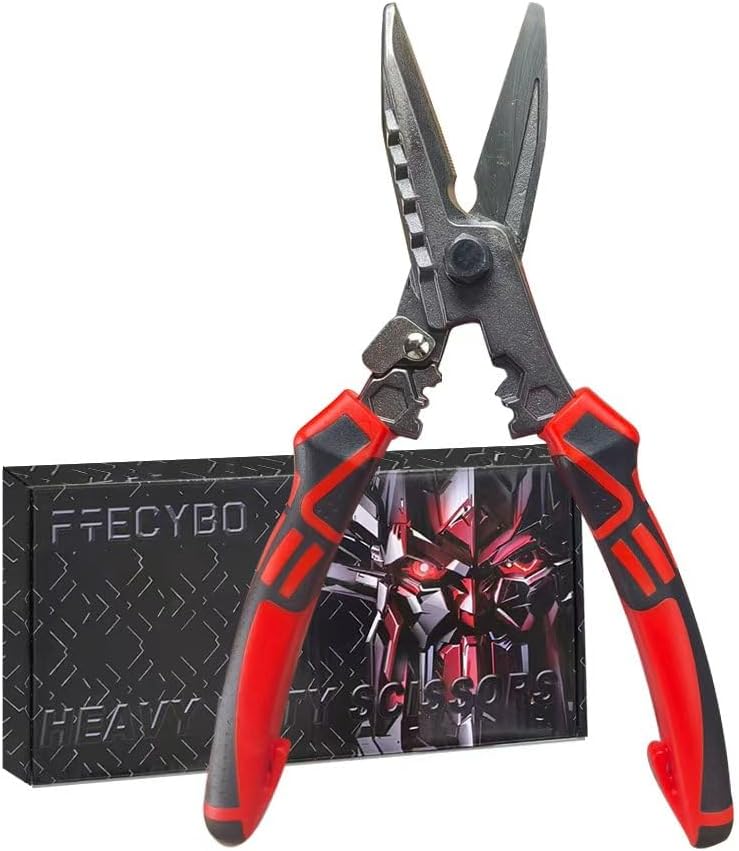 Utility Sharp Aviation Tin Snips, Heavy Duty Scissors, Stainless Steel Shears, Multipurpose, Industrial Grade Tool for iron mesh, iron wires, Leather, Rubber Hose (8-In Industrial Scissors)