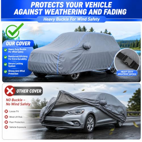 Image of Waterproof Car Body Cover for Dzire 2017-24 All Weather Protection Comes with Inner Cotton Lining & Triple Stitched with Mirror & Antenna Pocket Belt & Elastic Fit Grey with Yellow Piping2