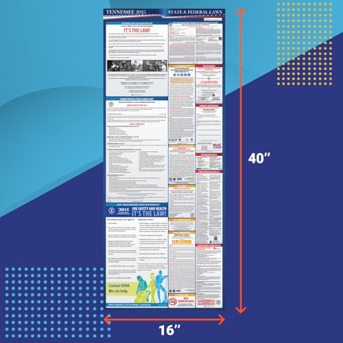 2025 tennessee state and federal labor law poster - osha workplace compliant - mandatory regulations posting for employees - all in one required compliance posting 1634 x 4034 - laminated