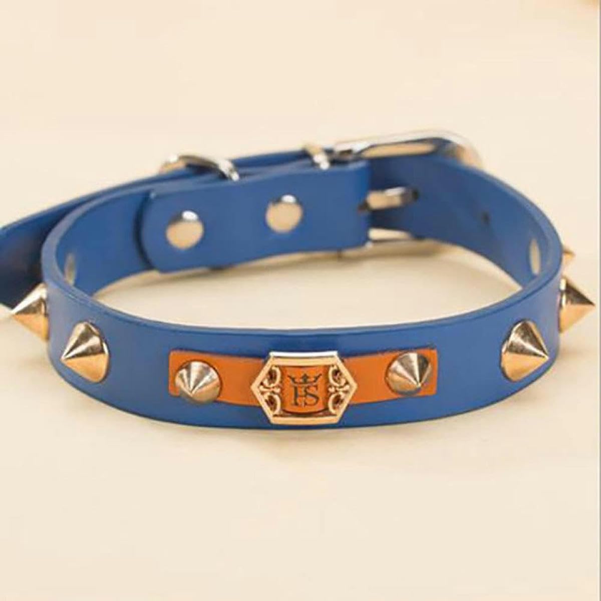Collier réglable en Cuir PU pour Chien et Chat - avec Rivets Pointus - pour Petits Chiens, Chiots, Chats - Bleu - M