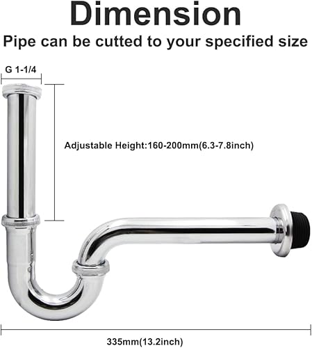 Miniatura 3 de ZM Tubo P-trampa de latón de 1-14", kit de drenaje de residuos de fregadero de altura ajustable, cromado