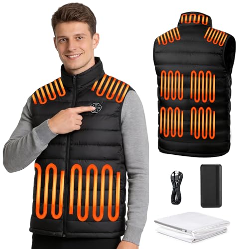 Heated Gilet for Men and Women with 20000mAh Battery Power Bank Heated Vest with 9 Heating Zones for Outdoor Work Skiing Hiking Fishing Heated Body Warmer Jacket Coat for Winter Christmas(L)