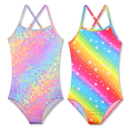 Image of LUOUSE Swimwear for Girls Swimsuits Quick Dry Cross-Back Adjustable Strap Bathing Suit for Kids 2-13 Years