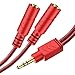 Produktbild MillSO Kopfhörer Verteiler Audio Klinke Y Adapter 1 auf 2 Stereo Aux Splitter Kabel (3,5mm Klinkenstecker auf 2 x 3,5mm Klinkenkupplung) für Headset & Lautsprecher - Rot