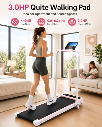 Image of Cardirun Walking Pad with Incline and Stable Handle Bar, Foldable Treadmill | 350+ lbs Capacity, 3.0HP Quiet Under Desk Treadmills for Home, Portable Treadmill with APP, Remote Control and LED Display