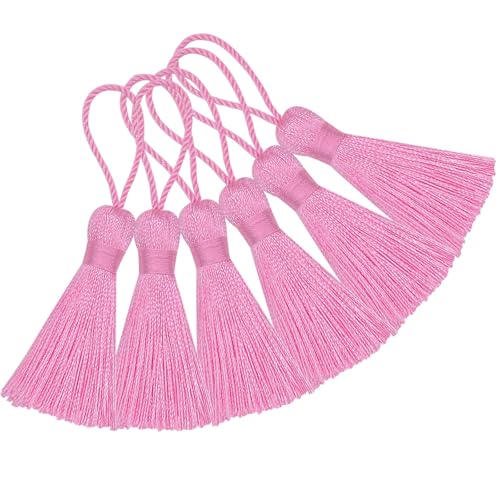 Image of 20Pcs 4.3 Inch Mini Craft Tassels for Earrings, DIY Crafts(Pink) | Handmade soft terylene, 2-inch cord loop, small Chinese knot-for earrings, bookmarks, tags, souvenirs and DIY crafts.