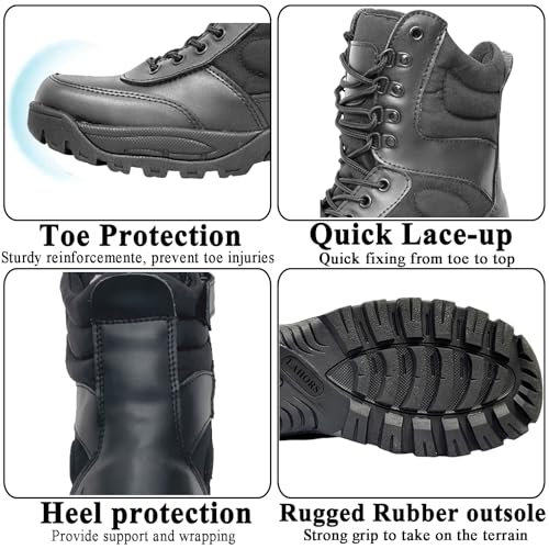 Image of Man Tactical Military Boots Black Men's Shoes Desert Combat Army Outdoor Hiking Shoes Side zipper