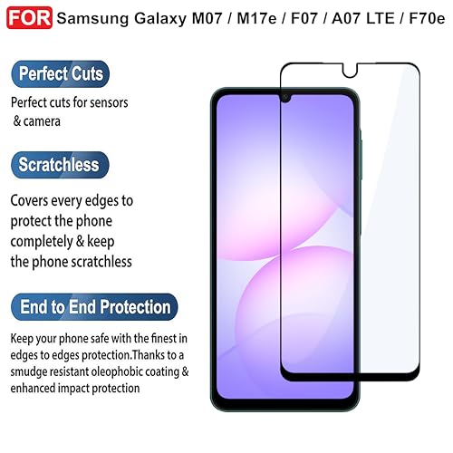 Image of CEDO Tempered Glass for Samsung Galaxy M07 / M17e / F07 / A07 LTE / F70e | Screen Protector Full HD Quality Tempered Glass Anti-Scratch Edge to Edge Coverage with Easy Installation Kit (Black)