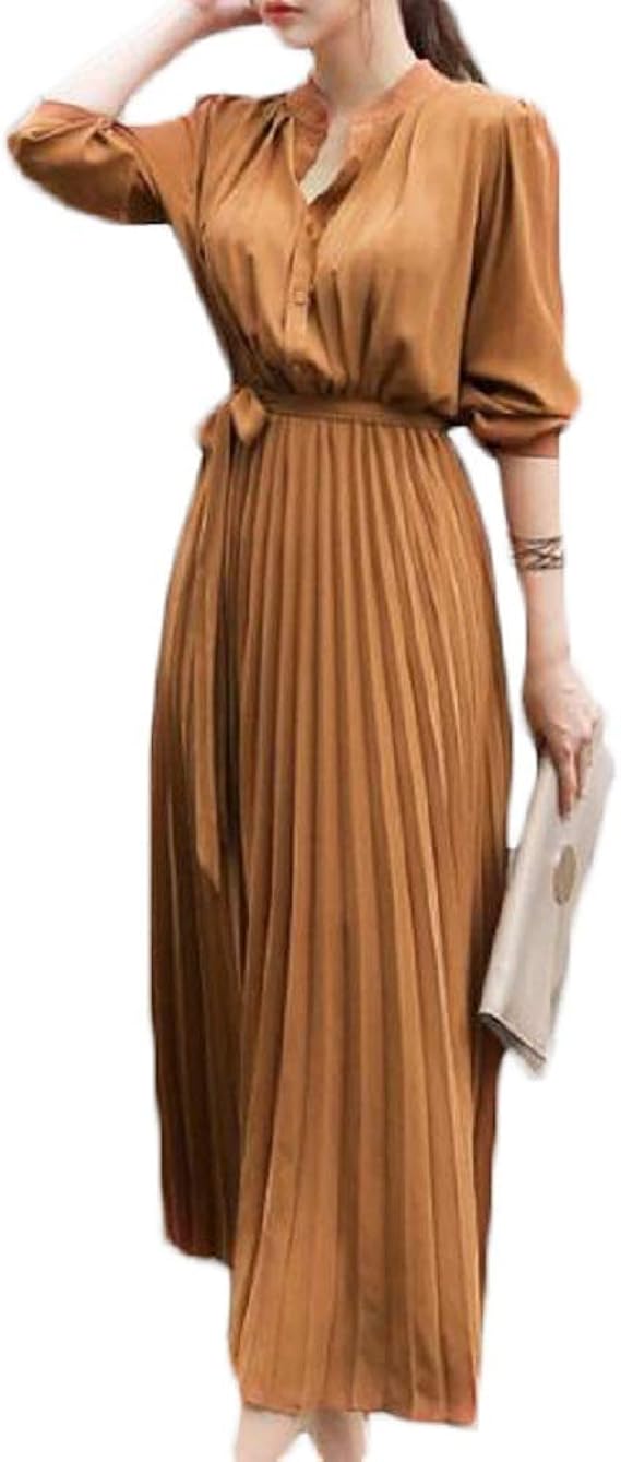 Amazon Co Jp Nyanny ニャニー シフォン プリーツ ワンピース ロング スカート ハイウエスト 清楚 上品 パーティードレス 服 ファッション小物