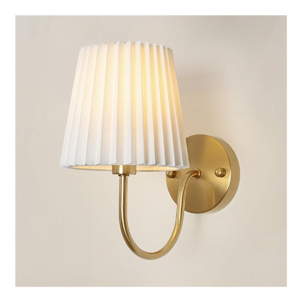 HXYSXHJUO Indoor Wall Lamp Fabric Lampshade Sconce Pleated Lantern for Bedroom Bedside Living Room Study Corridor Entryway Restaurant Mounted Lamp(Gold)