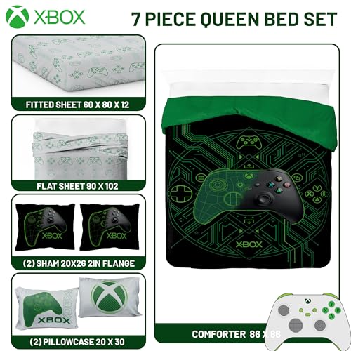 Image of Jay Franco Kids Comforter Set Includes Sheets and Pillow Covers - Soft and Cozy Bed Set for Stylish Room Decor, Official Licensed Product, White - Xbox, 7 Piece Queen
