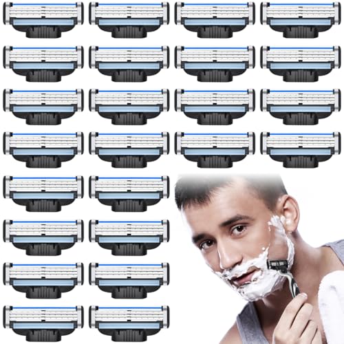 Paquete de 24 cuchillas de afeitar Mach 3, cuchillas de repuesto para maquinilla de afeitar húmeda para hombres, cuchillas de afeitar de recarga Mach 3, cuchillas de afeitar de seguridad para limpiar