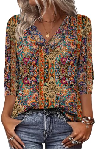Zeagoo Business Casual Tops for Women 2025 Long Sleeve V Neck Floral Blouses Cute Dress Shirt Plus Size