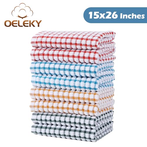 Image of Oeleky Dish Towels for Kitchen, Cotton Kitchen Towels for Drying Dishes Pack of 8 (Multi B, 15X26 inches)