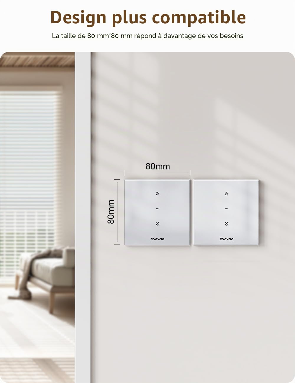 Interrupteur Volet Roulant Connecté, 80 * 80mm Maxcio Volet Roulant WiFi Compatible avec Alexa Google Home pour Commande Vocale, Curtain Switch Pourcentage Contrôle à Distance/Timer