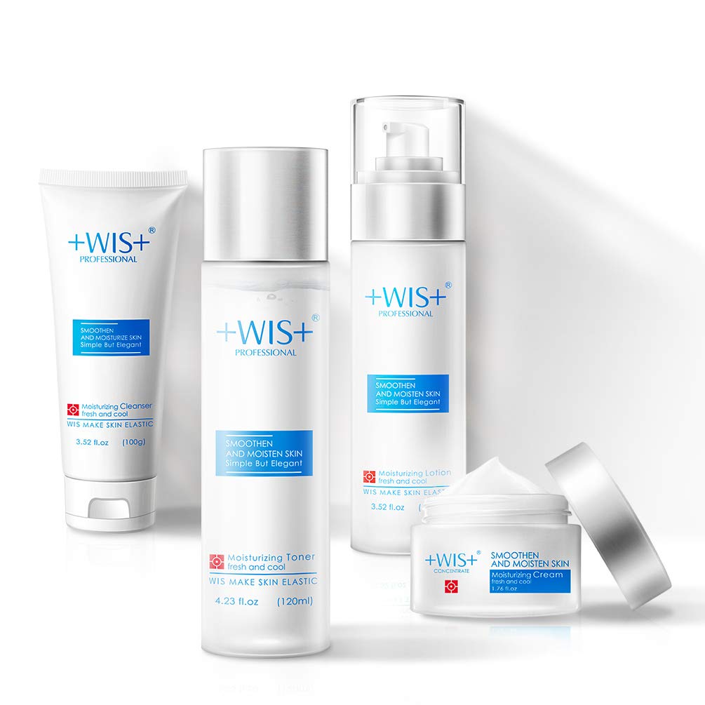 WIS Moisturizing Anti Aging 4-Piece Skin Care Set with Facial Cleanser & Toner & Lotion & Cream for Daily Cleansing,Hydrating,Refreshing Skin Beauty Gift Face Skin Care Kit for Women & Men