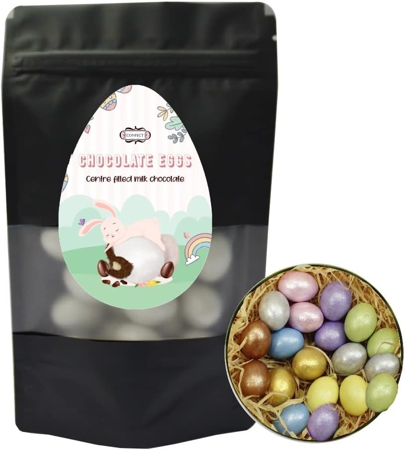 Confect Chocolate Eggs Milk Chocolate with crisp sugar Shell Candy, Easter, Resealable bag - Assorted 52 Pcs